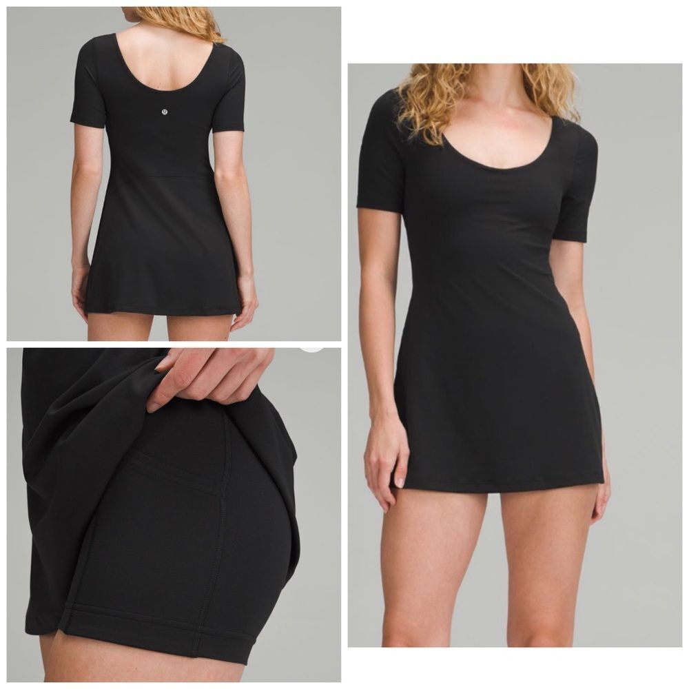 lululemon athletica Black Short Sleeve Skater Dress with Built-In Shorts